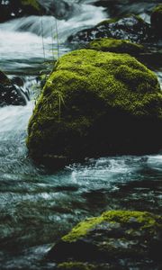 Preview wallpaper river, stone, moss, water, stream