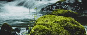 Preview wallpaper river, stone, moss, water, stream