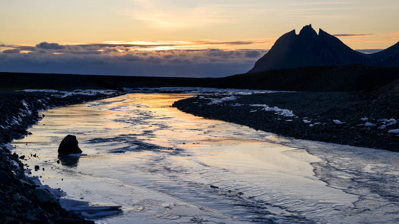 Wallpaper river, stone, shore, evening