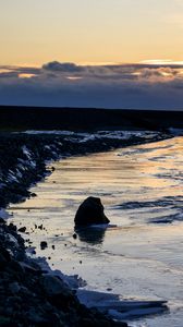 Preview wallpaper river, stone, shore, evening