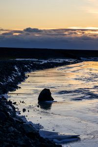 Preview wallpaper river, stone, shore, evening