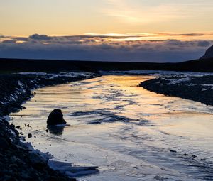 Preview wallpaper river, stone, shore, evening