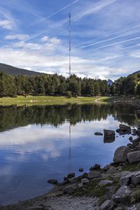 Preview wallpaper river, stones, forest, tower, nature