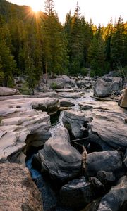Preview wallpaper river, stones, forest, landscape, nature