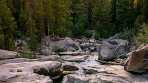 Preview wallpaper river, stones, forest, landscape, nature