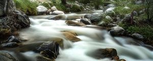 Preview wallpaper river, stones, landscape, long exposure