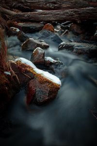 Preview wallpaper river, stones, logs, water, stream