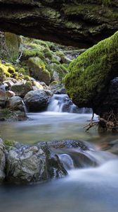 Preview wallpaper river, stones, moss, landscape, nature