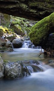 Preview wallpaper river, stones, moss, landscape, nature