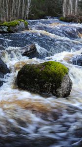 Preview wallpaper river, stones, moss, flow, landscape, nature