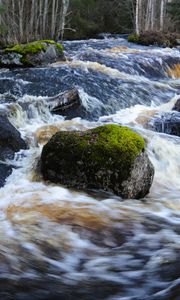 Preview wallpaper river, stones, moss, flow, landscape, nature