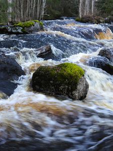 Preview wallpaper river, stones, moss, flow, landscape, nature