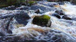 Preview wallpaper river, stones, moss, flow, landscape, nature