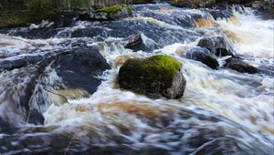 Preview wallpaper river, stones, moss, flow, landscape, nature