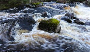 Preview wallpaper river, stones, moss, flow, landscape, nature