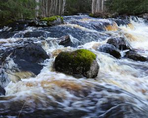 Preview wallpaper river, stones, moss, flow, landscape, nature