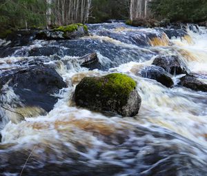 Preview wallpaper river, stones, moss, flow, landscape, nature