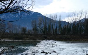Preview wallpaper river, stones, mountains, trees, nature