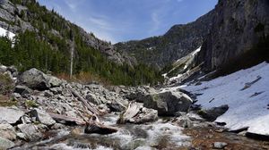 Preview wallpaper river, stones, mountains, nature, landscape