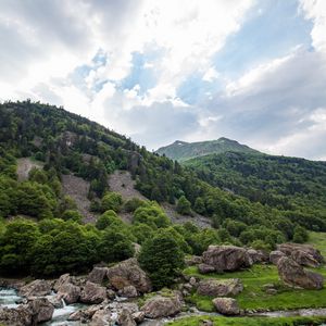 Preview wallpaper river, stones, mountains, clouds