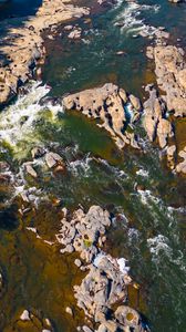 Preview wallpaper river, stones, rocks, aerial view, nature