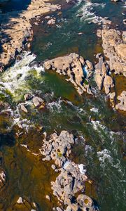 Preview wallpaper river, stones, rocks, aerial view, nature