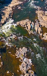 Preview wallpaper river, stones, rocks, aerial view, nature