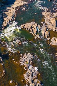 Preview wallpaper river, stones, rocks, aerial view, nature