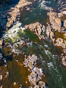 Preview wallpaper river, stones, rocks, aerial view, nature