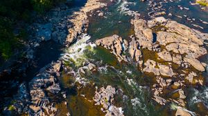 Preview wallpaper river, stones, rocks, aerial view, nature