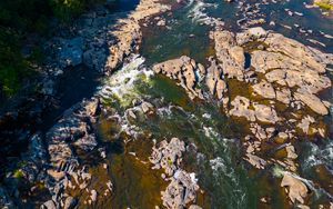 Preview wallpaper river, stones, rocks, aerial view, nature