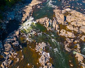 Preview wallpaper river, stones, rocks, aerial view, nature