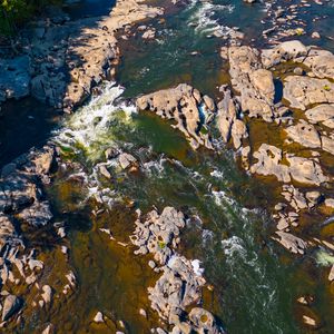 Preview wallpaper river, stones, rocks, aerial view, nature