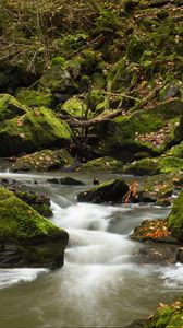 Preview wallpaper river, stones, rocks, moss, landscape