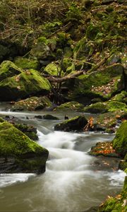 Preview wallpaper river, stones, rocks, moss, landscape