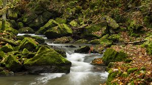 Preview wallpaper river, stones, rocks, moss, landscape