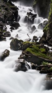 Preview wallpaper river, stones, rocks, moss, water