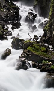 Preview wallpaper river, stones, rocks, moss, water