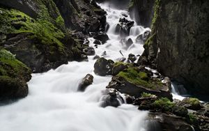 Preview wallpaper river, stones, rocks, moss, water