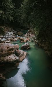 Preview wallpaper river, stones, shadows, trees