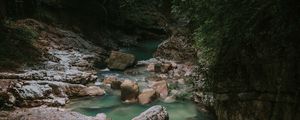 Preview wallpaper river, stones, shadows, trees