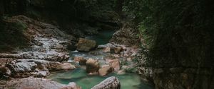 Preview wallpaper river, stones, shadows, trees