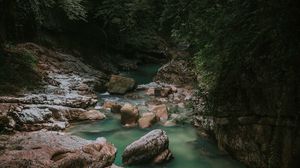 Preview wallpaper river, stones, shadows, trees