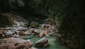 Preview wallpaper river, stones, shadows, trees