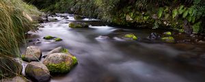 Preview wallpaper river, stones, stream, grass, moss