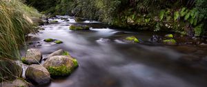 Preview wallpaper river, stones, stream, grass, moss