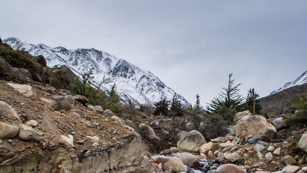 Wallpaper river, stones, stream, rocks, mountains, snowy