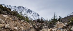 Preview wallpaper river, stones, stream, rocks, mountains, snowy