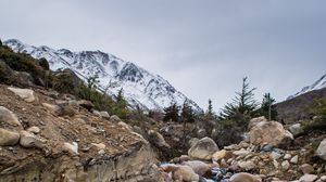 Preview wallpaper river, stones, stream, rocks, mountains, snowy