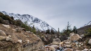 Preview wallpaper river, stones, stream, rocks, mountains, snowy